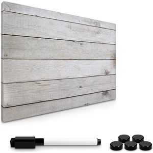 magnetisch whiteboard met stift - 40 x 60 cm magneetbord - Uitwisbaar - Met marker, magneten en montageset - Om op te hangen - Houten planken