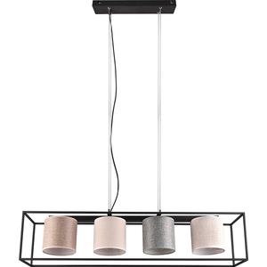 LED Hanglamp - Hangverlichting - Trion Rocky - E27 Fitting - 4-lichts - Rechthoek - Mat Zwart - Metaal