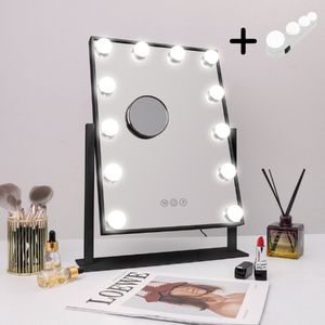 Sefaras Hollywood Spiegel met Verlichting - 12 Bulb - Inclusief vergrootglas 5X & Extra Bulb lamp - Make Up Spiegel - Dimbaar met drie lichtstanden - Zwart