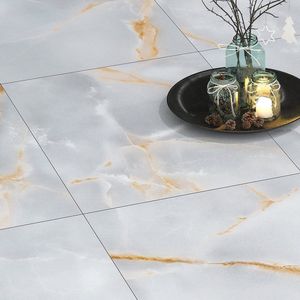 Zelfklevende Marmeren Optische Vloertegels - Grijs en Goud - Perfect voor Badkamer en Keuken - 30x30CM (5 Stuk)