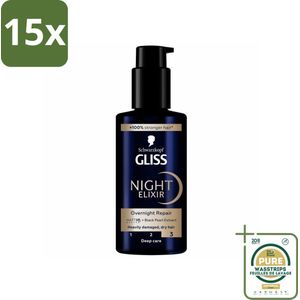 15 x Gliss - Haarserum - Night Elixer Overnight Repair - Herstel van Beschadigd Haar - 100 ml - Grootverpakking - Haarserum Nacht Herstel - Haar Herstel Serum - Beschadigd Haar Herstel - Haar Herstel Nacht - Haar Herstel Serum