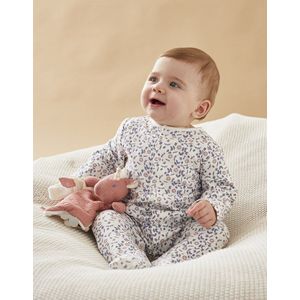Jersey 1-delige pyjama met bloemenprint, ecru
