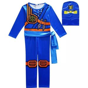 Ninjago verkleedpak - Ninja Pak Carnavalskleding Kind - Blauw - Maat 110 - S