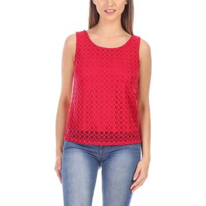 Bellivalini Dameshemd – Mouwloos – Elegant – Ronde - Hals met kant – Framboos – L - BLV-BLV50-262-BL