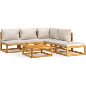 vidaXL Loungeset - 6-delig - Massief Hout - Lichtgrijs Tuinstoel - Lounge Set - Acacia Hout - Buitendecor - Terrasdecor