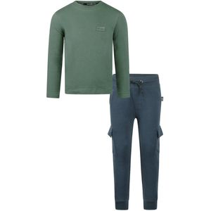 Koko Noko - Basic collection - Biologisch katoen - Kledingset - Joggingbroek Blauw - Shirt Dark Green - Maat 92