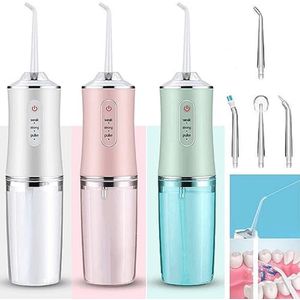 220 ml elektrische monddouche draadloos, USB oplaadbare tandheelkundige waterflosser met 4 spuitmonden en 3 drukmodi, tandenreiniging en whitening 4 Jet Tip IPX7 waterdichte tandenreiniger (groen)
