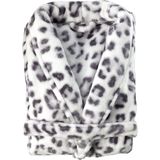 Zohome Snow Leopard Badjas Lang - Flanel Fleece - Maat XL - Grey - Badjas Dames - Badjas Heren