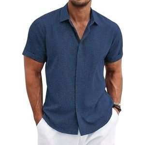 Heren Linnen Shirt Korte Mouwen - Zomer Hemd met Knoopsluiting