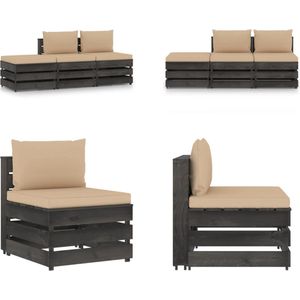 vidaXL 3-delige Loungeset met kussens grijs geïmpregneerd hout - Pallet Loungeset - Pallet Loungesets - Tuinset - Tuinsets