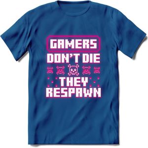 Gamers don't die pixel T-shirt | Neon Roze | Gaming kleding | Grappig game verjaardag cadeau shirt Heren – Dames – Unisex | - Donker Blauw - L