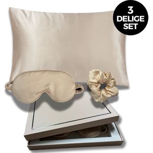 Hedge Slaapset - Satijnen Kussensloop - Satijnen Scrunchie - Slaapmasker Vrouwen - Beauty set - Beauty Kussensloop - Silk pillowcase