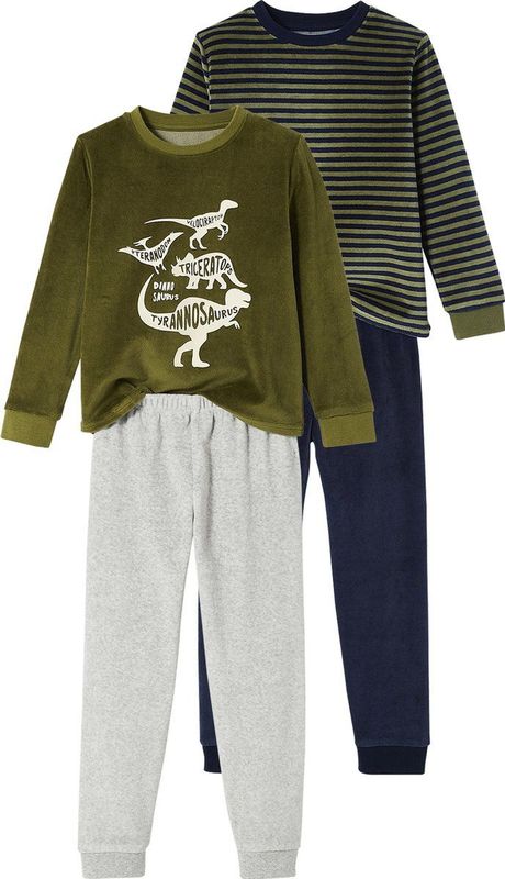 Vertbaudet Let van 2 ""dinopyjama's"" van fluweel voor babyjongens