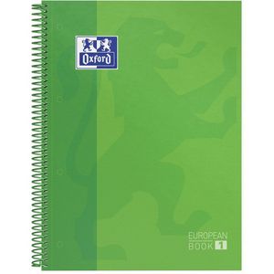 Oxford School Europeanbook - notitieboek - gekleurde rand - A4+ - ruit  5mm - 80 vel - 4 gaats - hardcover - groen