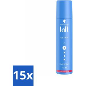 15 x Taft - Ultra 4 - Haarspray Mini - Sterke hold voor onderweg - 75 ml - Haarspray - Haarlak - Haarspray Mini - Sterke Hold - Haarspray Voor Onderweg
