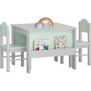 Mara Kindertafelset - Kinderbureauset - Kindertafel met 2 stoelen - Kinderbureau - MDF - Wit - Groen - 60 x 60 x 48 cm