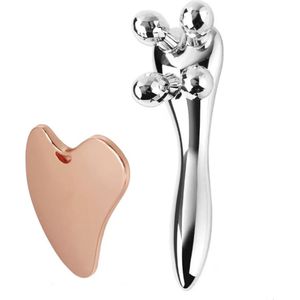 DAKANNA® - Gezichtsmassage Apparaat met Gua Sha Schraper - Gua Sha - Gezichtsroller - Ontspanning - Gua Sha Schraper RVS - Spierstimulator - 4D - Anti Rimpel - Lymfedrainage Lichaam - Rosegoud
