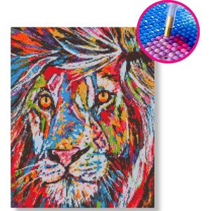 De kleurrijke leeuw | Diamond painting | 40x50cm | Vierkante steentjes | Los canvas | Vrolijk Schilderij | Corrie Leushuis
