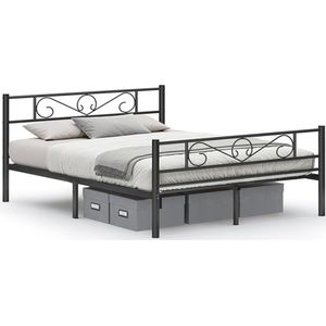 Hoppa! tweepersoonsbed, bedframe, metalen kinderbed, geschikt voor matras 200 x 160 cm, logeerbed, eenvoudige montage, voor kleine kamers, zwart