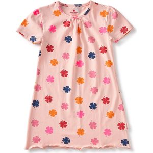 Little Label Nachthemd Meisjes Maat 98-104/4Y - roze, oker, blauw - Klavertjes - Slaapshirt - Zachte BIO Katoen
