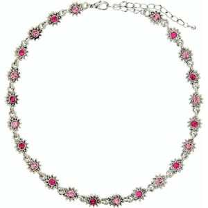 Behave Zilverkleurige bloemetjes ketting met roze steentjes