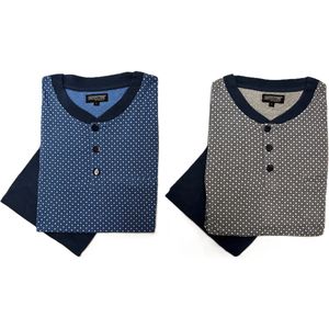 Outfitter - Heren pyjama's - Katoen - Duo Voordeelpack - Blauw en Grijs - Maat M