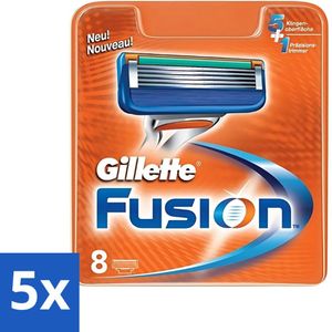 5 x Gillette - Fusion - Precisie en comfort - 8 Navulscheermesjes - Scheermesjes - Scheren - Scheren Comfort - Scheren Voor Mannen - Gillette Fusion