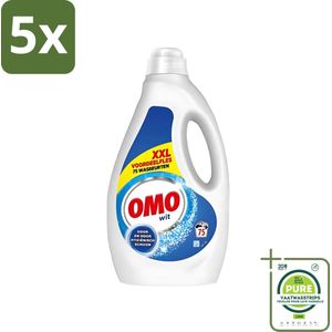 5 x Omo - Vloeibaar Wasmiddel - Wit - Hygiënisch schoon - 75 Wasbeurten - Grootverpakking - Wasmiddel - Wit Was - Vloeibaar Wasmiddel - Reiniging - Vlekkenverwijderaar