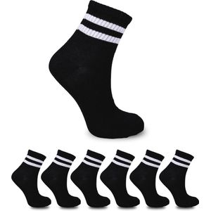 Set van 6 ademende tennissokken voor dames en heren - comfortabele sport- en wandelsokken in zwart/wit