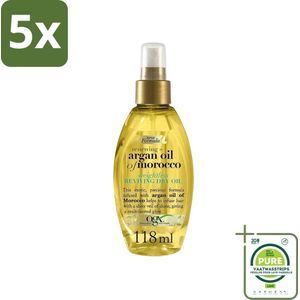5 x OGX - Argan Oil of Morocco - Haarolie - Gewichtloos - Reviving Dry Oil - 118 ml - Grootverpakking - Argan Olie - Haar Olie - Droge Olie - Haarverzorging - Glansspray