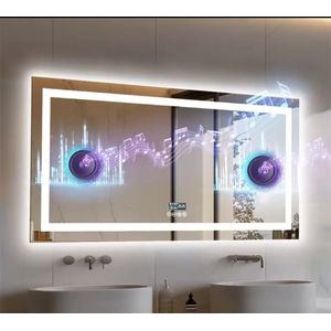 Badkamerspiegel Met Digitaal Display - LED Verlichting En Speakers - 3 LED Standen - Condensvrij - Dimbaar - Bluetooth - 100 x 60 CM