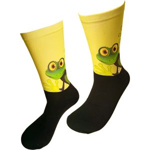 Verjaardags cadeau - Kikker sokken - Opkikker - Print sokken - vrolijke sokken - valentijn cadeau - aparte sokken - grappige sokken - leuke dames en heren sokken - moederdag - vaderdag - Sokken waar je vrolijk van wordt - Maat 36-40