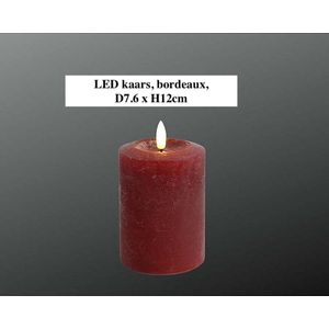 LED kaars, bordeaux, D7.6xH12cm - sfeervolle warm witte 3D vlam