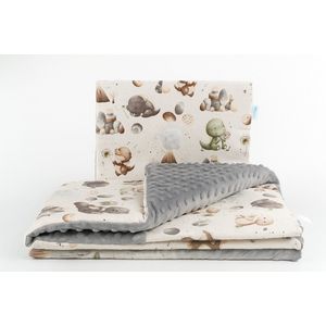 Zachte Babydeken met kussen, Deken met vulling 75x100 cm - Baby Dino