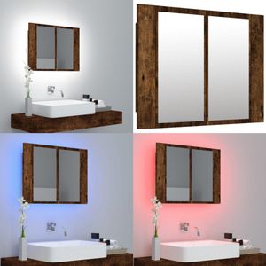 vidaXL Spiegelkast LED 60x12x45 cm bewerkt hout gerookt eikenkleurig - Badkamerkast - Badkamerkasten - Spiegelkast - LED Spiegelkast