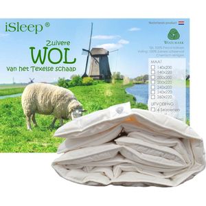 iSleep Wollen Dekbed - Enkel (Warmteklasse 2) - 100% Wol - Eenpersoons - 140x200 cm