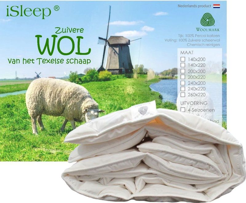 iSleep Wollen Dekbed - Enkel (Warmteklasse 2) - 100% Wol - Eenpersoons - 140x200 cm
