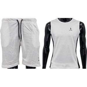 Hitman – Korte Broek Heren - 2 Delige Set - Korte Broek met Ritszakken - Sportkleding Heren - Huispak Heren - 100% Katoen - 1 x Korte Broek en 1 x Heren Hemd - Wit – Maat XL