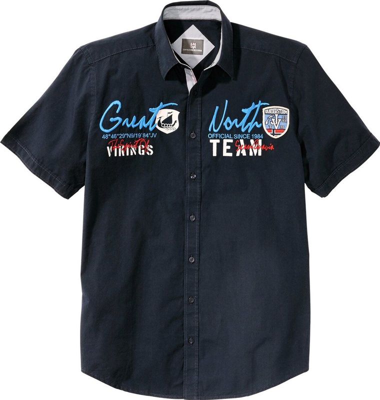 Jan Vanderstorm Overhemd Korte mouw donkerblauw