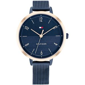 Tommy Hilfiger TH1782581 Dames Horloge - Florence - Mineraalglas - Staal - Blauw/Rosé goudkleurig - 38 mm breed - Quartz - Vouw/Vlindersluiting