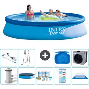 Intex Rond Opblaasbaar Easy Set Zwembad - 396 x 84 cm - Blauw - Inclusief Pomp Afdekzeil - Onderhoudspakket - Filter - Grondzeil - Stofzuiger - Ladder - Voetenbad - Warmtepomp