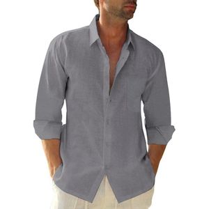 Linnen overhemd met lange mouwen voor heren - Casual strandoverhemd met borstzak