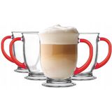 KROSNO - Kubas Koffieglazen Set van 4 - Rood Handvat - 400 ml - Vaatwasmachinebestendig