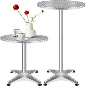 KESSER® bartafel bistrotafel 2in1 aluminium roestvrij stalen blad | in hoogte verstelbaar | 70cm / 115cm | partytafel tafel Ø 60cm | binnen & buiten | bruiloft | receptietafel | 4 poten - Zilver