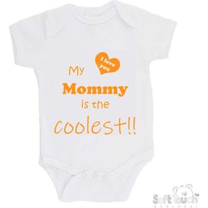 100% katoenen Romper ""My mommy is the coolest!! / I love you"" Moeder Moederdag Mama Unisex Katoen Wit/mosterd Maat 62/68