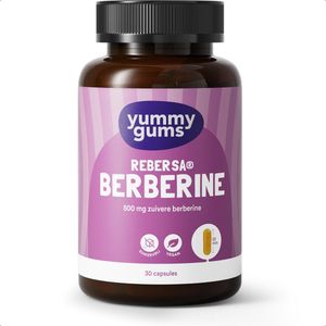 Yummygums • Berberine Capsules • Rebersa® 500 mg • Gestandaardiseerd 97–102% • Vegan • Suikervrij • 30 capsules