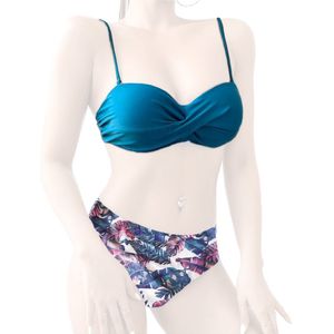 Somstyle Push Up Bikini Set - Maat S - Zwemkleding Vrouwen - Bikini Broekje met Hoge Taille - Badpak - Blauw