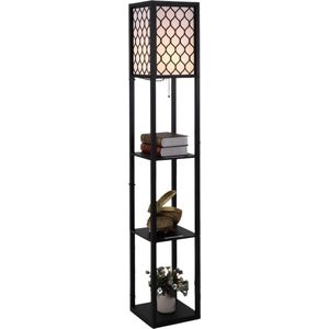 Vloerlamp - Staande lamp - Stalamp - Met opbergruimte - Vloerlamp woonkamer - Staande lampen woonkamer - Vloerlampen Woonkamer - 26L x 26B x 160H cm - Zwart - Honingraat