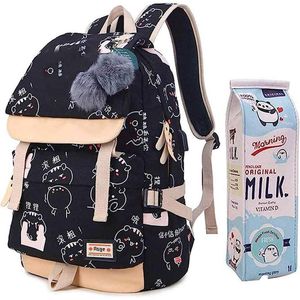 Dames Mode Nylon Schooltas Kawaii Print Rugzak School Rugzak Meisjes Casual Waterdichte Rugzak Schooltas Tiener Waterdichte Dagrugzak