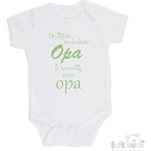 100% katoenen Romper ""De liefste en leukste Opa is toevallig mijn Opa"" Unisex Katoen Wit/sage green (saliegroen) 68/74